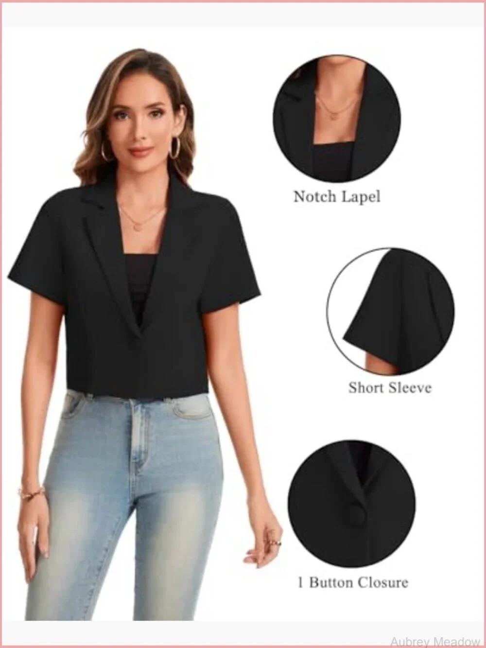 Cropped Blazer Business Casual Open Front Short Sleeve Single Button Jacket